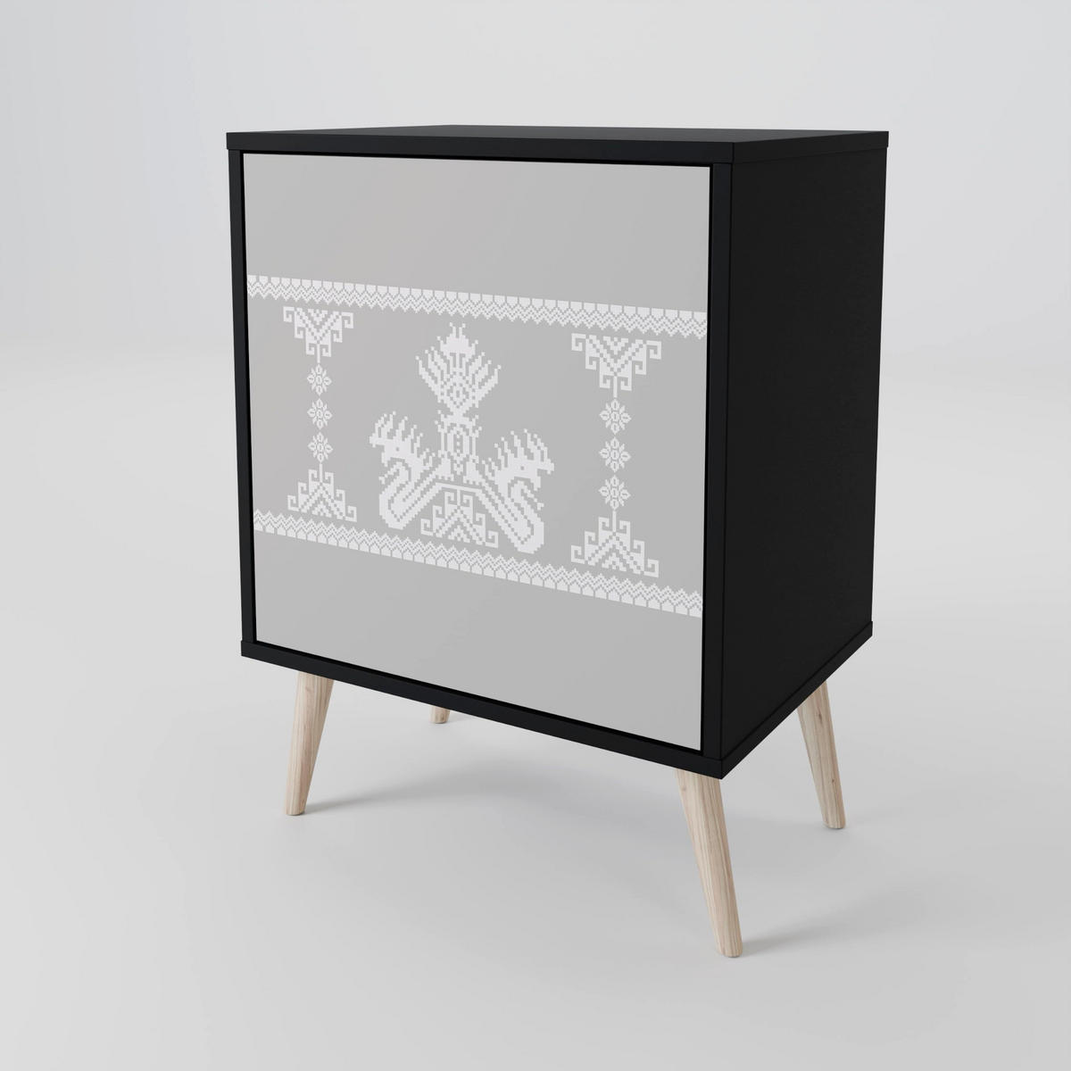 SIDEBOARD THAI GRAY, Schwarz, 57,5x42x70,5 cm, Schwarze Metall-Sternfüße - Multicolor/Schwarz, Holzwerkstoff/Metall (57.5/70.5/42cm) - SpaceRebels