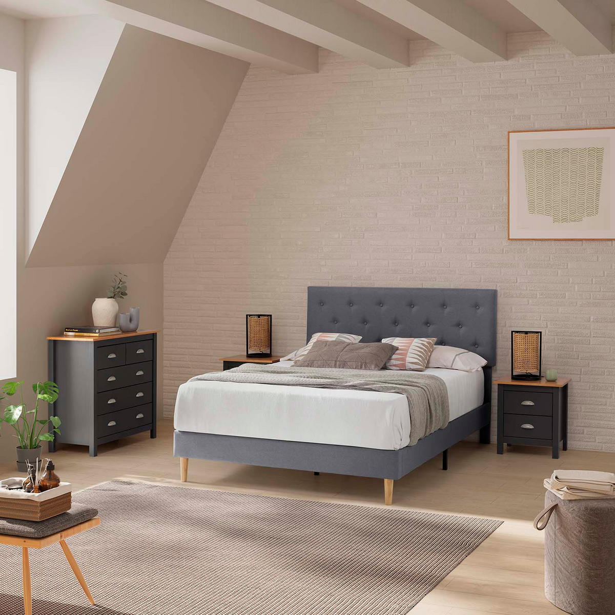 POLSTERBETT 150x190 cm Rosi, Dunkelgrau - Dunkelgrau, Textil (150/190cm) - VS Venta-stock