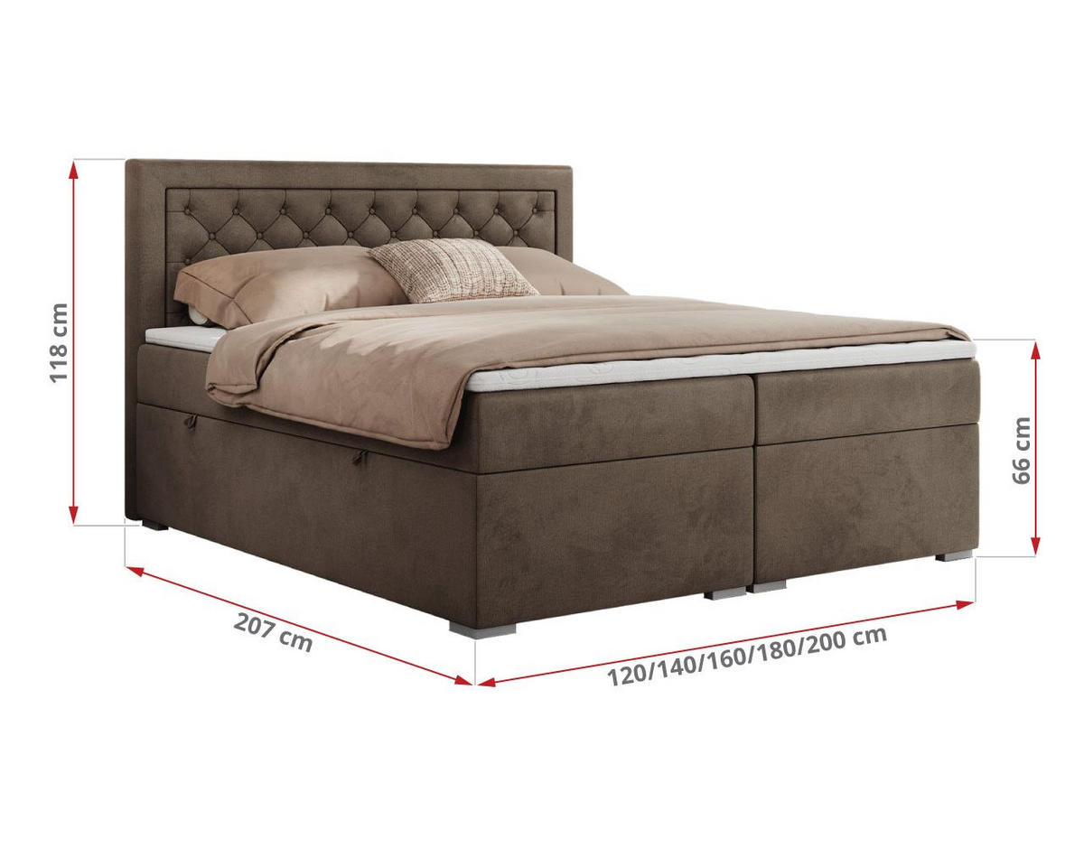 BOXBETT JASIR 120/200 - Braun Velvet - H3 - Braun, Holz/Textil (120/200cm) - MKS