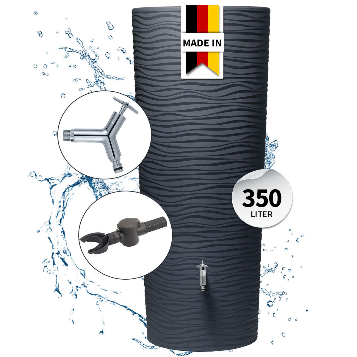 2IN1 Regentonnen Komplett-Set 350 L graphite grey - Grau, Kunststoff (62/150/62cm) - GARANTIA