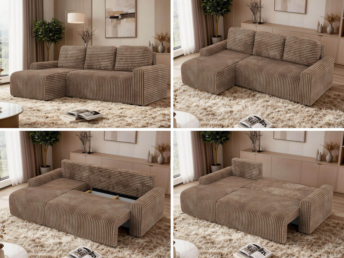 ECKSOFA NESSARO L Braun Cord - Links Seite - Schwarz/Braun, Kunststoff/Textil (244/151cm) - MKS