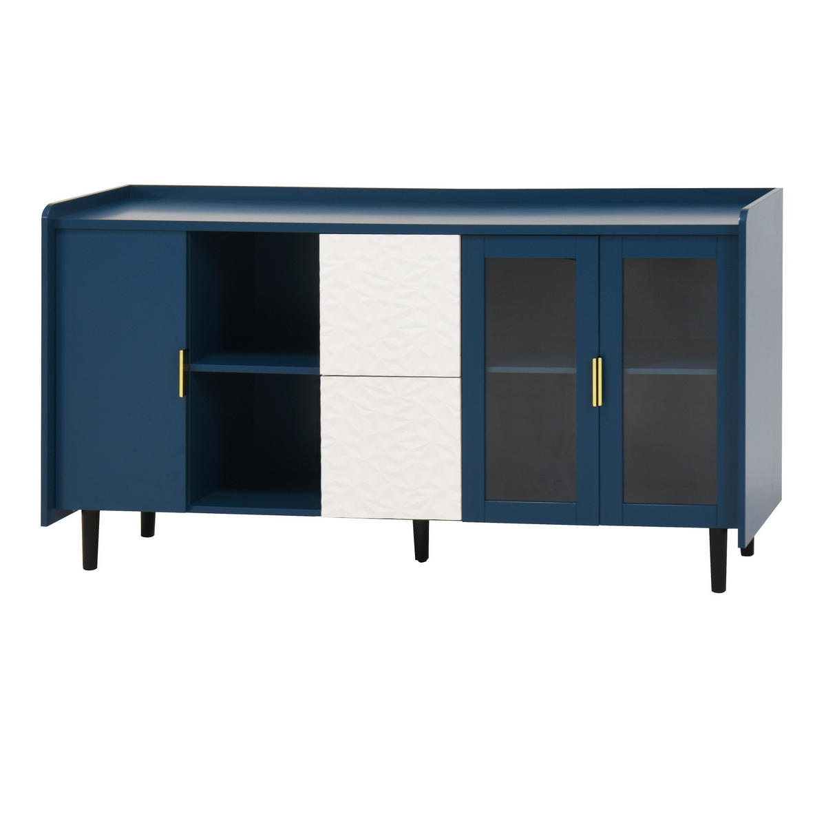 SIDEBOARD 150/40/80 cm blau aus MDF mit Glastüren, Schubladen und offenen Fächern - Blau, Holzwerkstoff (150/80/40cm) - OKWISH