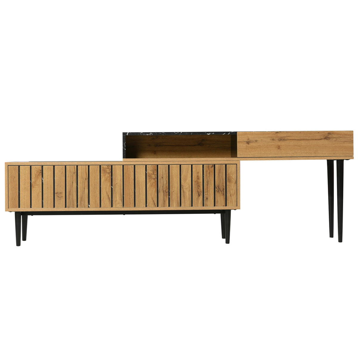 LOWBOARD Naturholz aus MDF mit PVC-Kante und Eisenbeinen - Naturfarben, Holzwerkstoff (30/58/129cm) - OKMYHOME