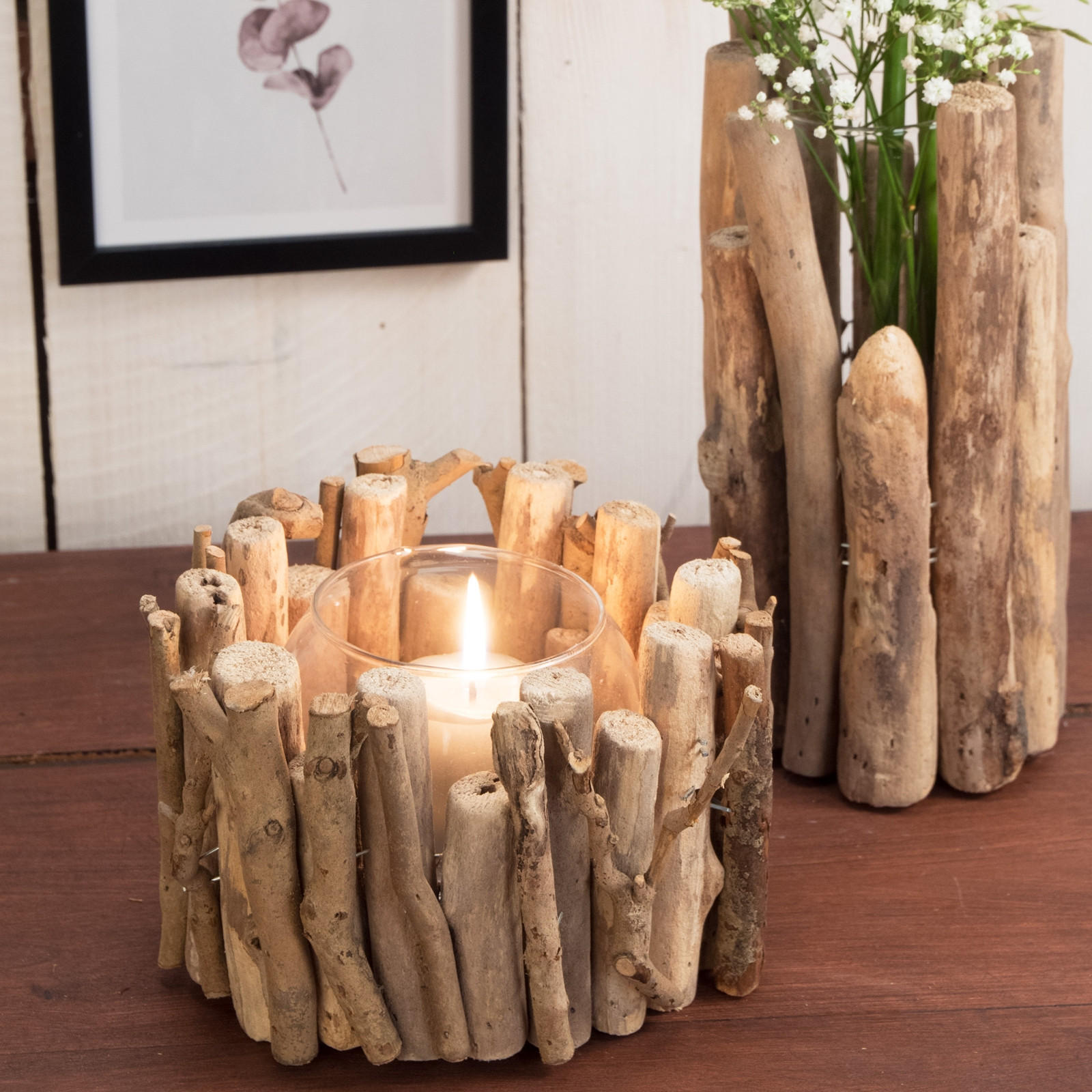 WINDLICHT Hana 12x17x17 cm, Treibholz, mit Glaseinsatz naturfarben - Naturfarben, Holz (17/12/17cm) - CREEDWOOD