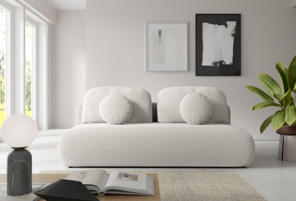 SOFA Creme OTO Ausziehbar Mit Bonnellfederung - Ecru, Textil (206/90/92cm) - Sepro Meble