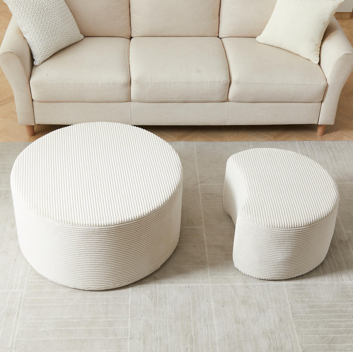 COUCHTISCH-SET 2-teilig Beige aus Stoff, gepolstert und ohne Montage - Beige, Textil (81/81/40cm) - Flora Grace