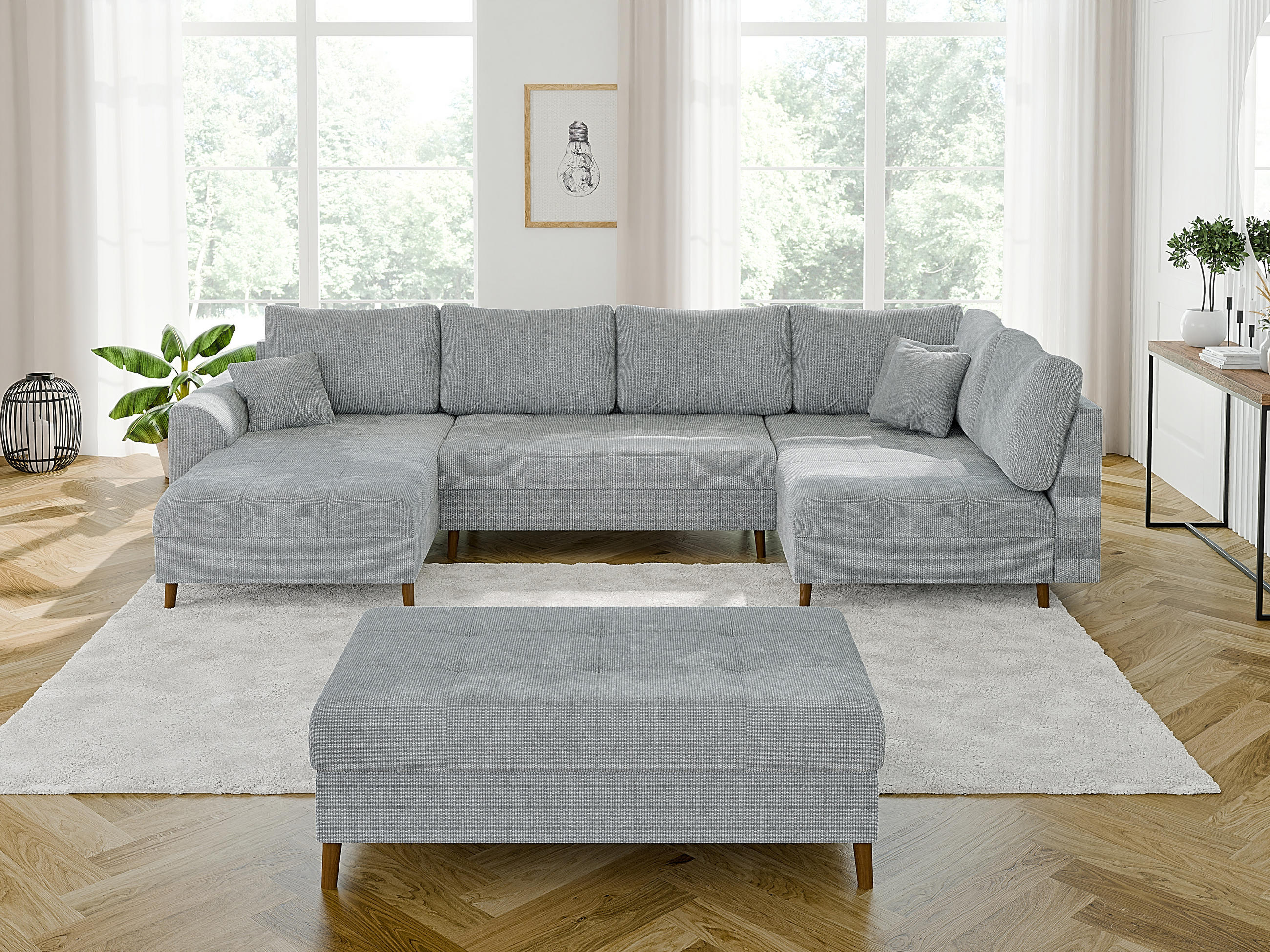 Thumbnail - S-Style Möbel Wohnlandschaft, Hellgrau, Textil, Echtholz,Buche, Birke, 8-Sitzer, Füllung: Silikon,Silikon,Polyetherschau...
