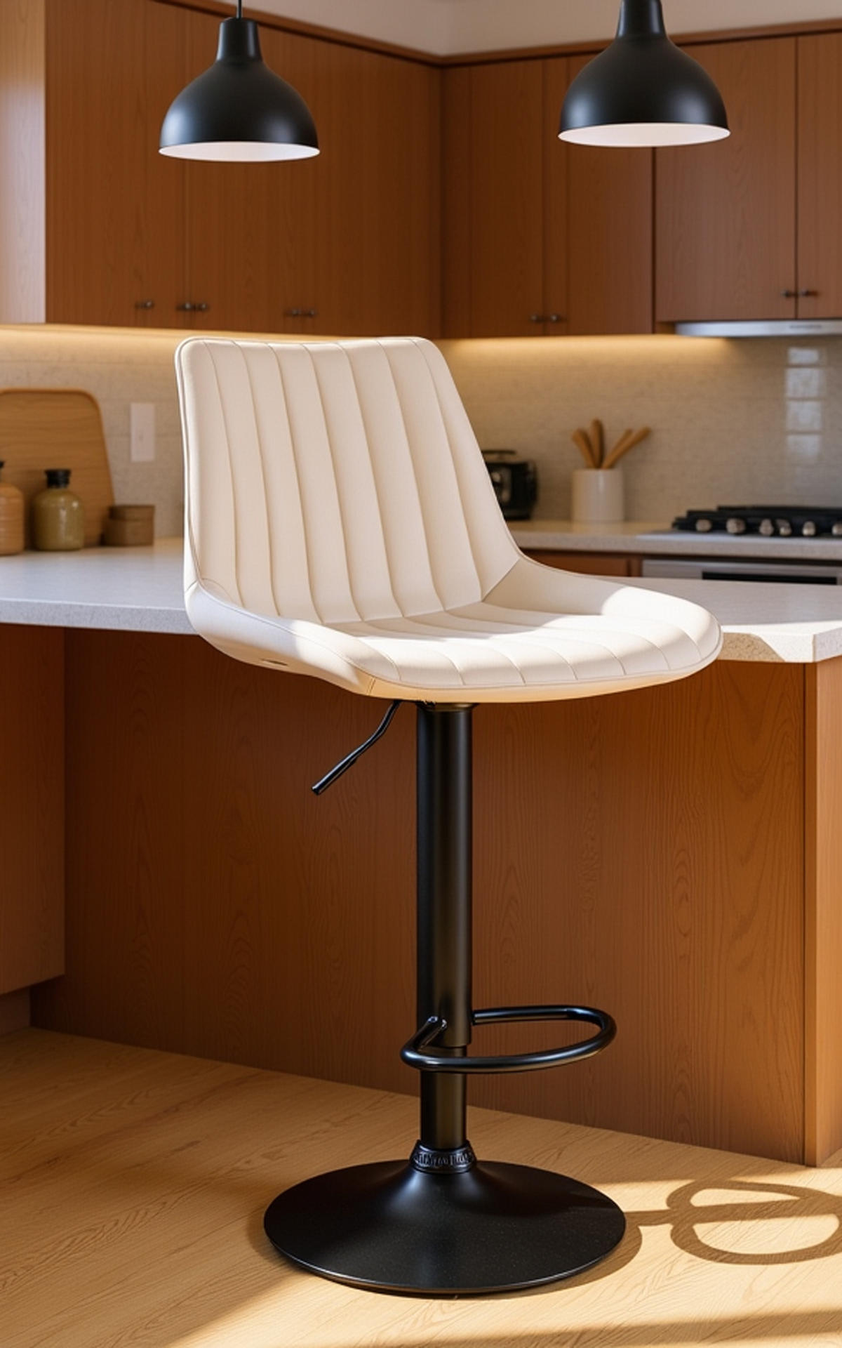 BARHOCKER 2er Set Tolor Kunstleder schwarz creme - Creme/Schwarz, Kunststoff/Metall (49.5/112/50cm) - TPFLiving