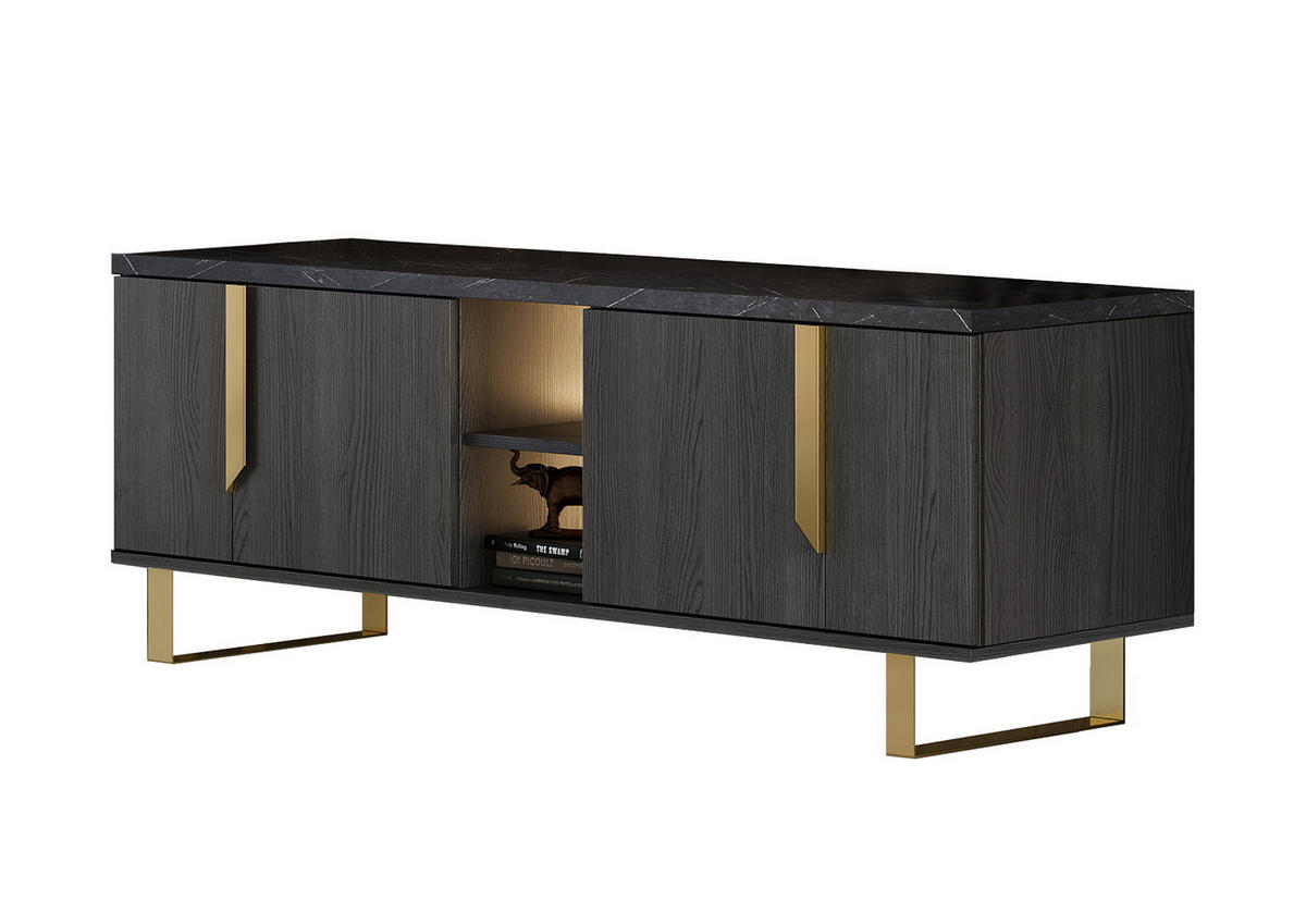 LOWBOARD ORION 165/205 cm in Rosenholzoptik mit Marmoroptik - Goldfarben/Schwarz, Holzwerkstoff/Metall (165/50/49cm) - Interdesign24