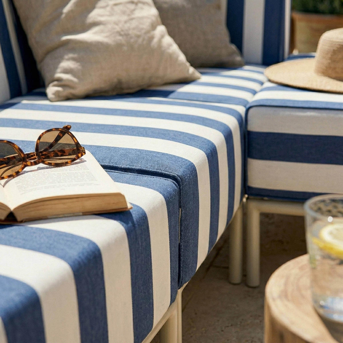 GARTENSOFA mit 4 Sitzplätzen, Blau - Blau, Textil - Oviala