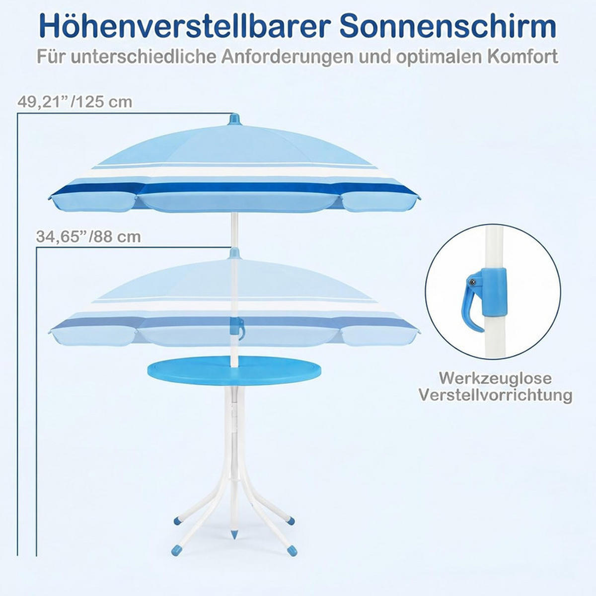 KINDER-SITZGRUPPE mit Sonnenschirm blau(4-tlg) - Blau, Metall - COSTWAY