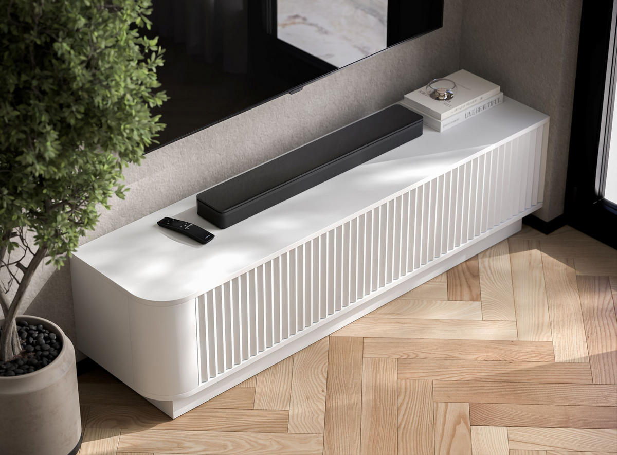 TV stolek Aurora bílý matný 140 cm s podstavcem - bílá, kompozitní dřevo (140/37/35cm) - Meble Lindner