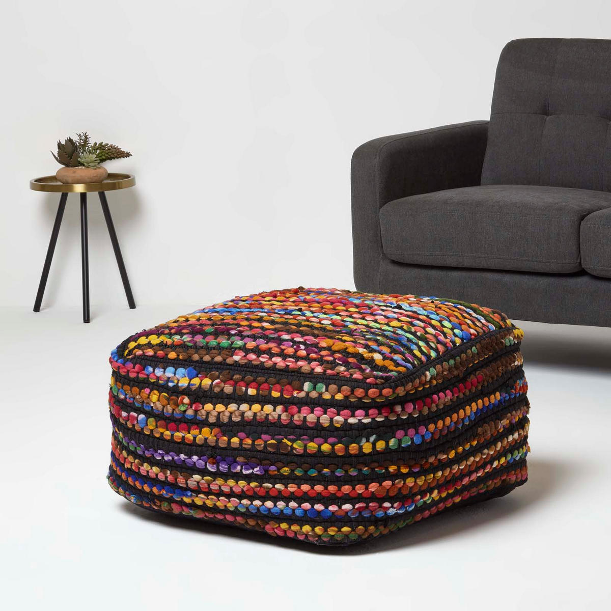 SITZPOUF Folk mit bunten Streifen, 60/60/30 cm - Multicolor, Textil (60/30/60cm) - Homescapes