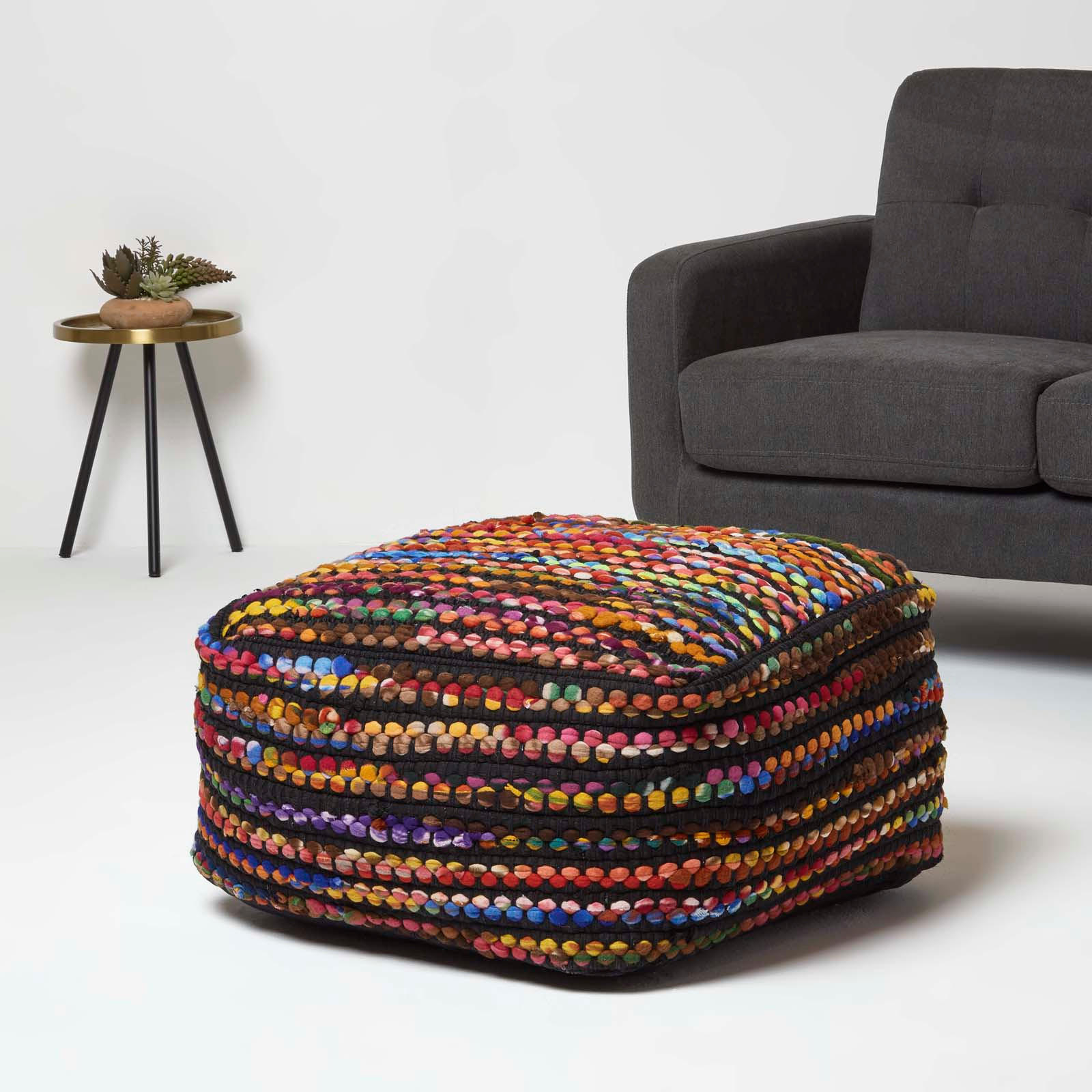 Thumbnail - Homescapes Sitzpouf, Mehrfarbig, Textil, Gestreift, Quadratisch, 60x30x60 cm, Wohnzimmer, Hocker, Poufs