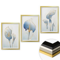 WANDBILDER 3er Set - 40x60 cm Goldrahmen - Blaue Blumen im Hintergrund - Goldfarben, Kunststoff (40/60cm) - ArtPrintCave