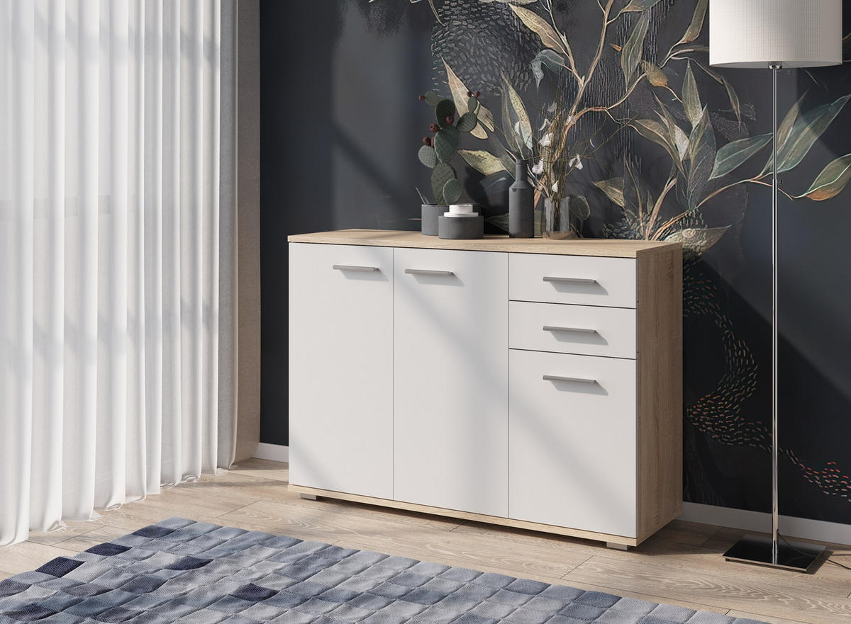 KOMMODE Sonoma Eiche, Weiß 69/74/34 - Weiß/Sonoma Eiche, Holzwerkstoff (69/74/34cm) - RAUMHIRSCH FURNITURE