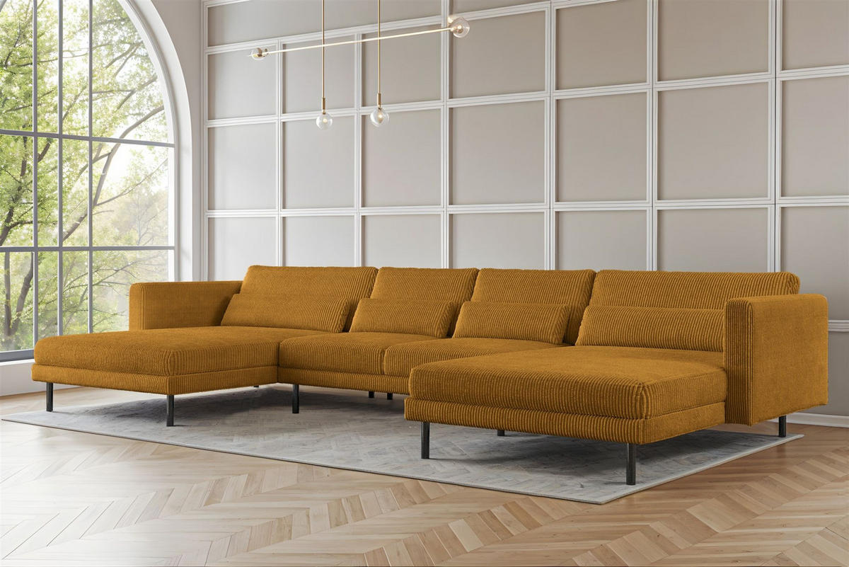 WOHNLANDSCHAFT Agada In Poso - Gelb, Holzwerkstoff/Textil (391/83/174cm) - Fun Möbel