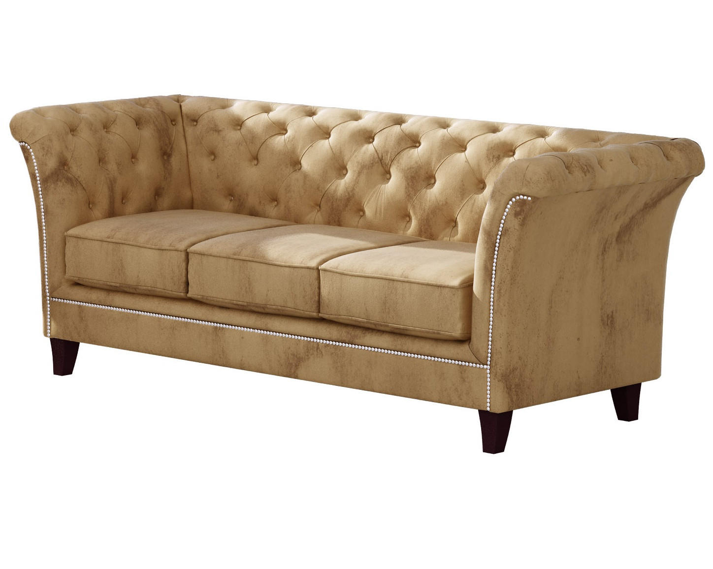 CHESTERFIELD-SOFA 3-Sitzer Fusion Beige Samt - Beige/Braun, Holz/Textil (237/75/82cm) - S-Style Möbel