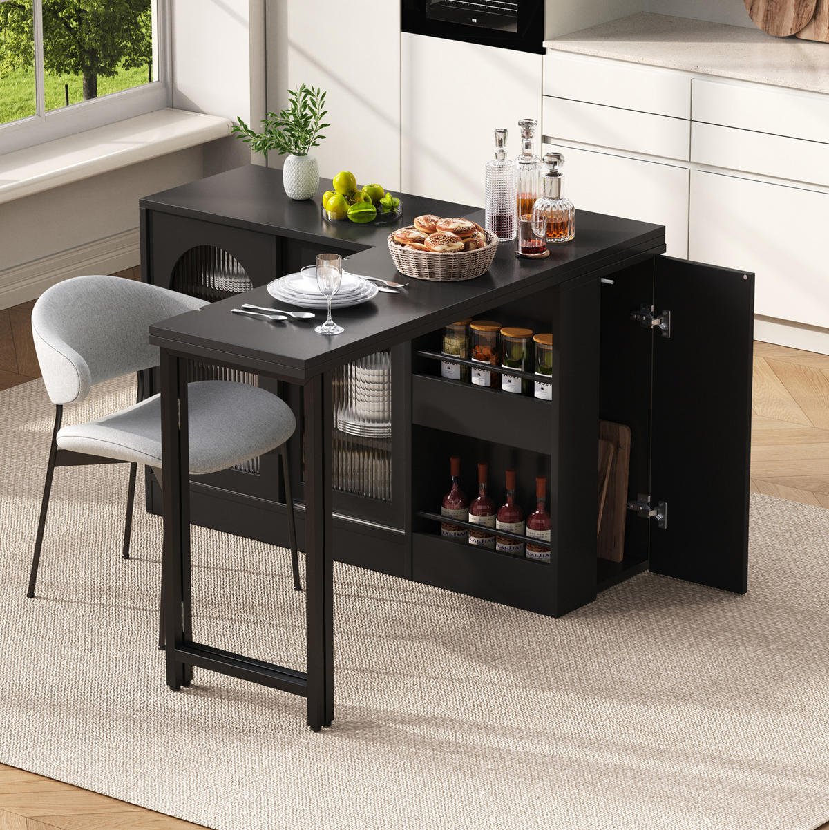 KÜCHENINSEL aus MDF 121.5x40x76.7 cm Schwarz mit 360° Drehplatte & Stauraum - Schwarz, Holzwerkstoff (121.5/76.7/40cm) - Modfu