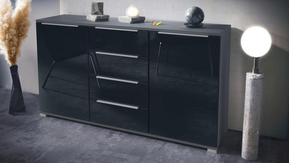 SIDEBOARD Linio Schwarz Hochglanz - Schwarz Hochglanz, Holzwerkstoff (138.5/75.5/35cm) - Vladon
