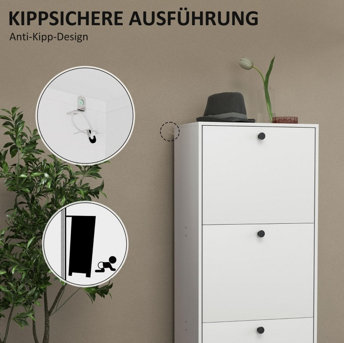 SCHUHSCHRANK 47/28/115 cm weiß mit 3 Klappen - Weiß, Holzwerkstoff (47/115/28cm) - OKWISH