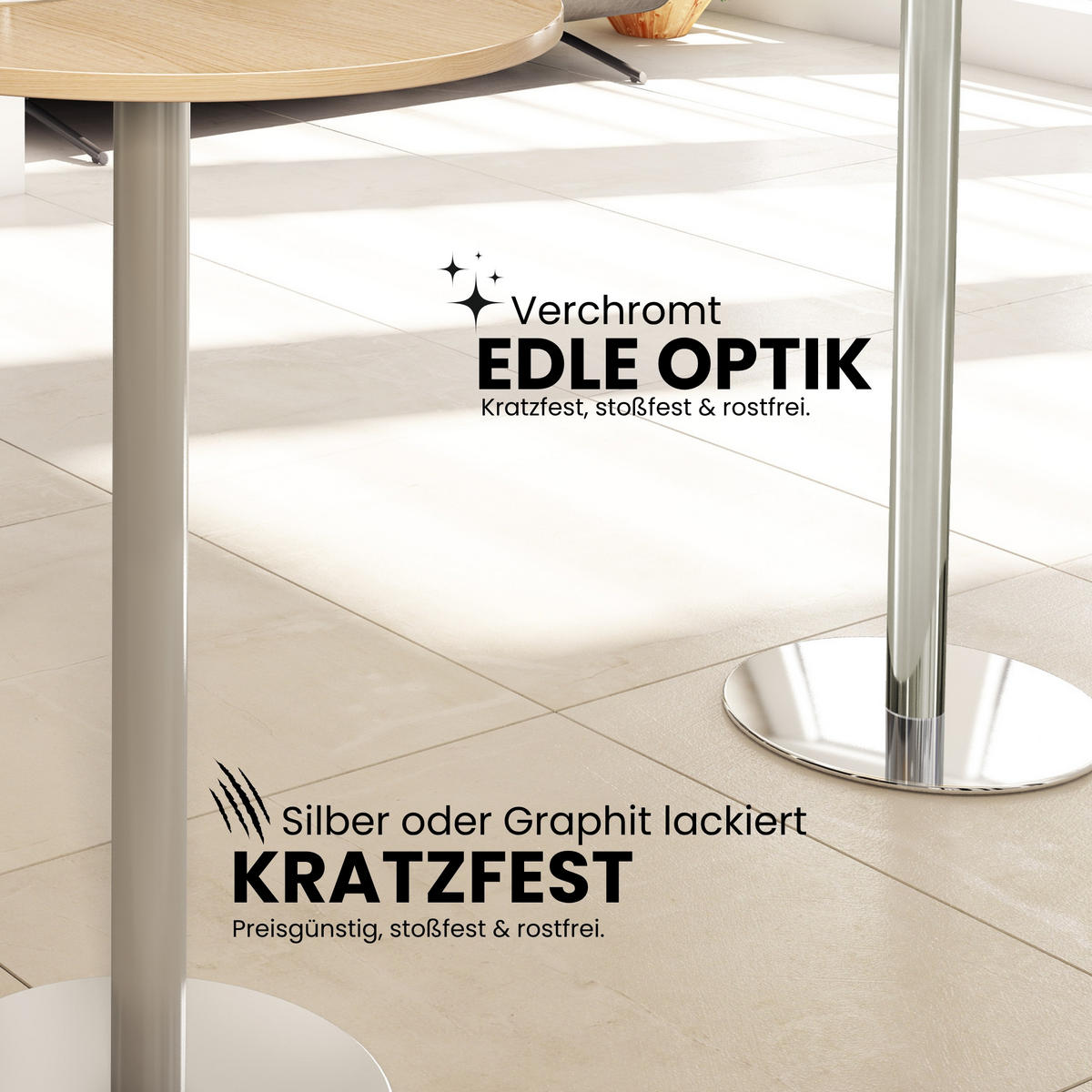 PAUSENTISCH klein STF 80/80/74,5 cm in Graphitfarben/Silberfarben - Silberfarben/Graphitfarben, Holzwerkstoff (80/80/74.5cm) - bümö