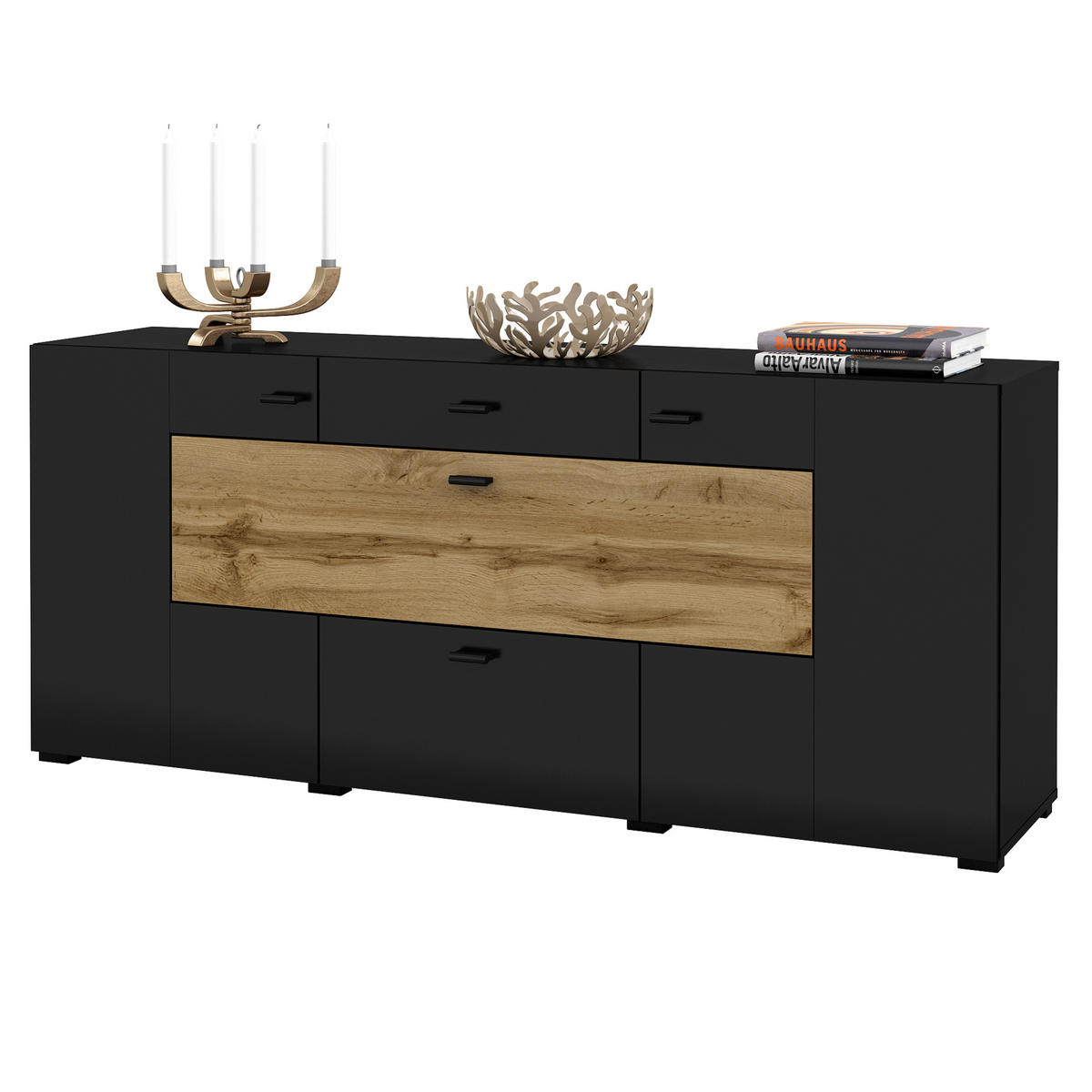 SIDEBOARD CORRADO 165/71/39 cm mit 2 Schubladen und 2 Türen Schwarz - Schwarz, Holzwerkstoff (165/71/39cm) - MASSENO