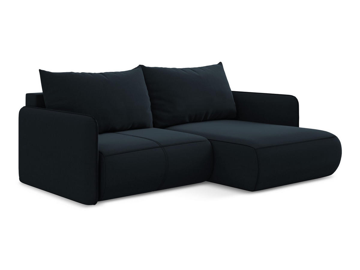 ECKSOFA mit Schlaffunktion Samt Stoff Blau - Blau/Schwarz, Kunststoff/Textil (207/148cm) - Makamii