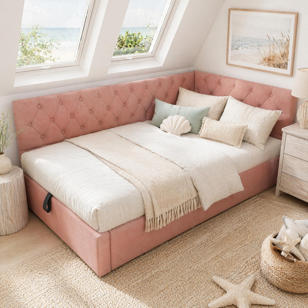 POLSTERBETT 90/200 cm in Rosa Samt mit Bettkasten - Rosa, Holzwerkstoff/Textil (90/200cm) - CHICFURN