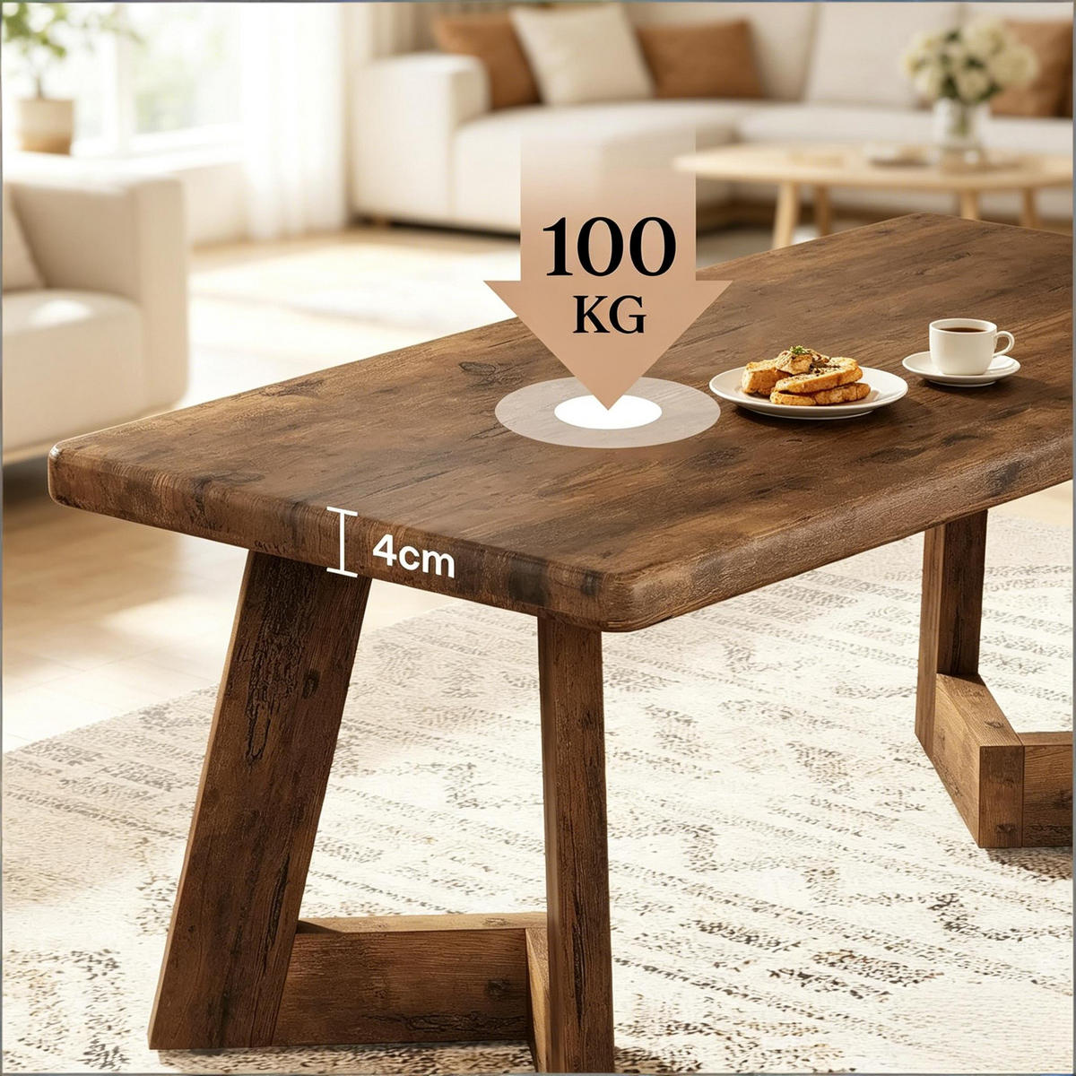 COUCHTISCH Rustikal Braun, 120/60/50 cm - Wildeiche, Holz (60/120/50cm) - PANGIVO