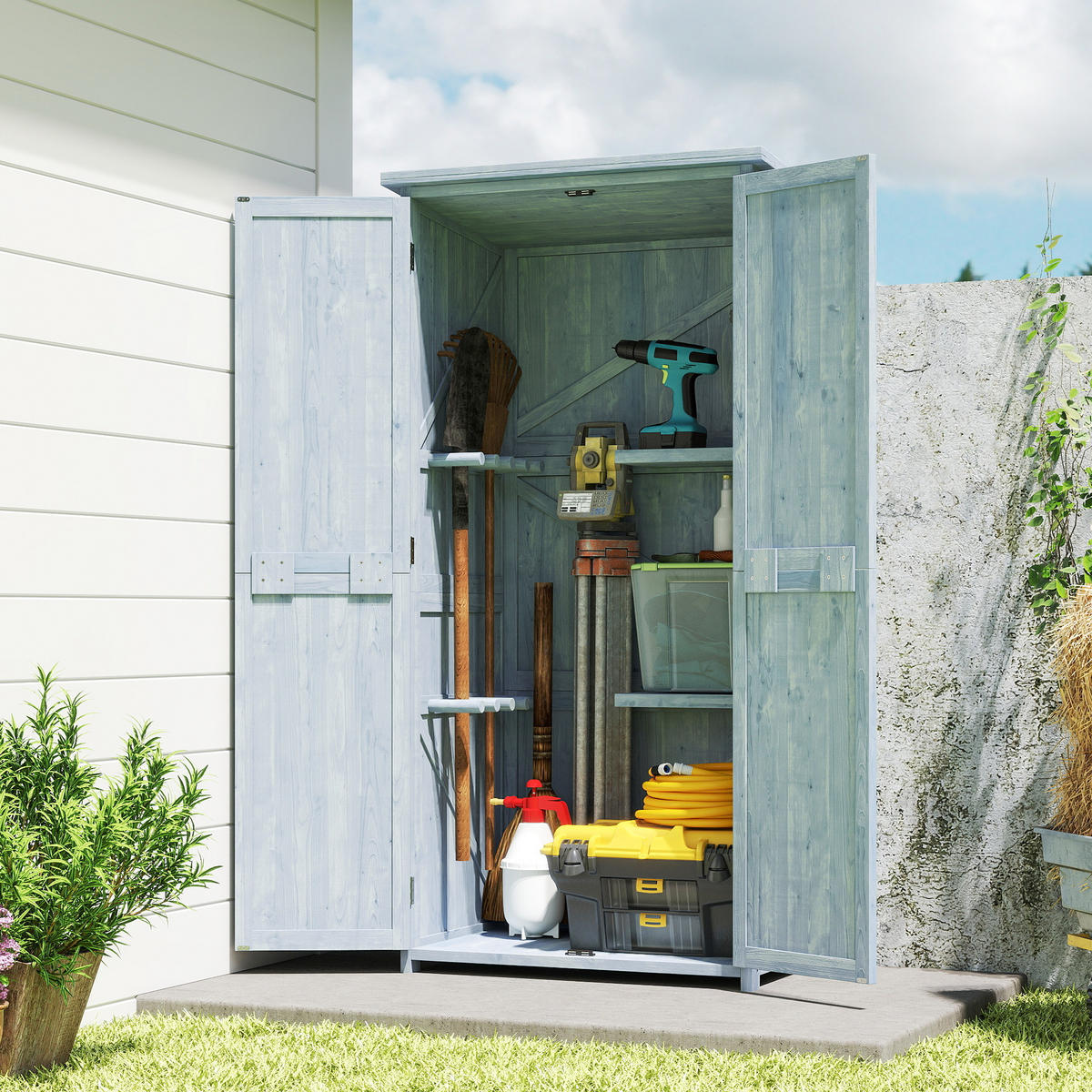 GARTENSCHRANK Tannenholz Grau - Grau, Holz (54/170/85cm) - Outsunny