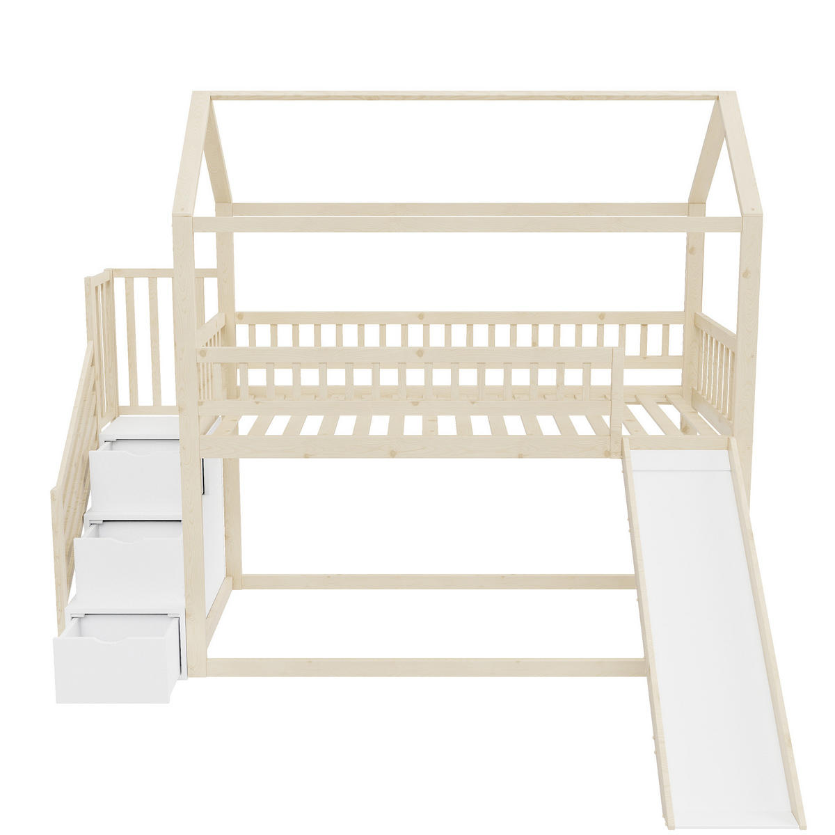 HOCHBETT 90/200 cm mit Rutsche, Stauraumleiter und Lattenrost aus Holz, Holzfarbe - Weiß, Holz (90/200cm) - Redom