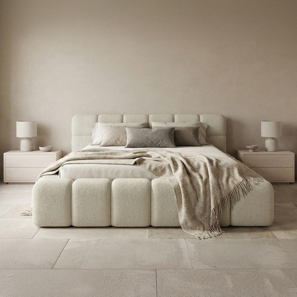 POLSTERBETT NUBO PREMIUM 180x200 cm mit Bettkasten – Stoff QUELLE 05 - Beige/Grau, Holz (180/200cm) - Dekori_Interiors