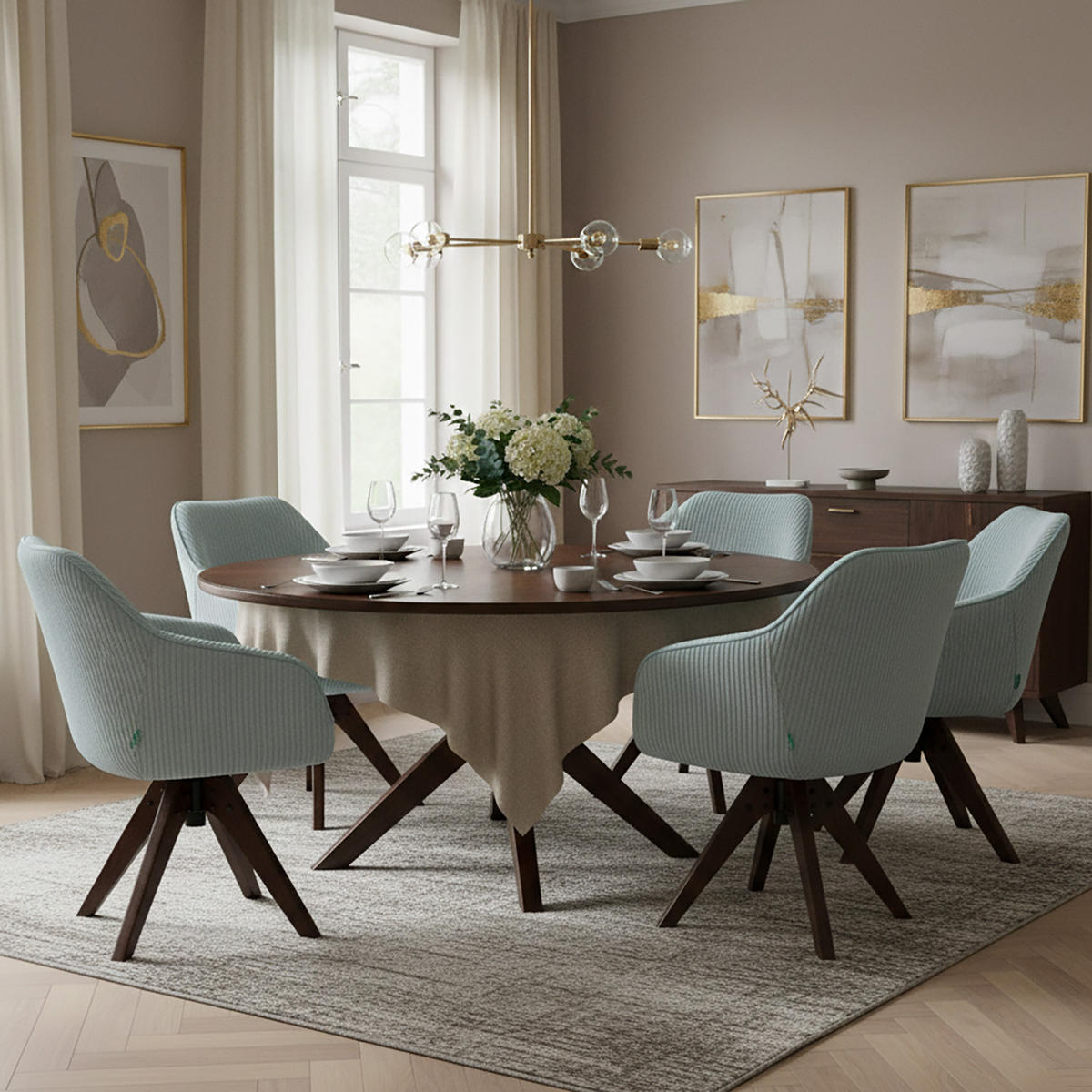 ARMLEHNSTUHL Mika-Finn 2er-Set - Nussbaumfarben/Hellblau, Eichenholz/Holz (60/82/61cm) - DUBI Möbel