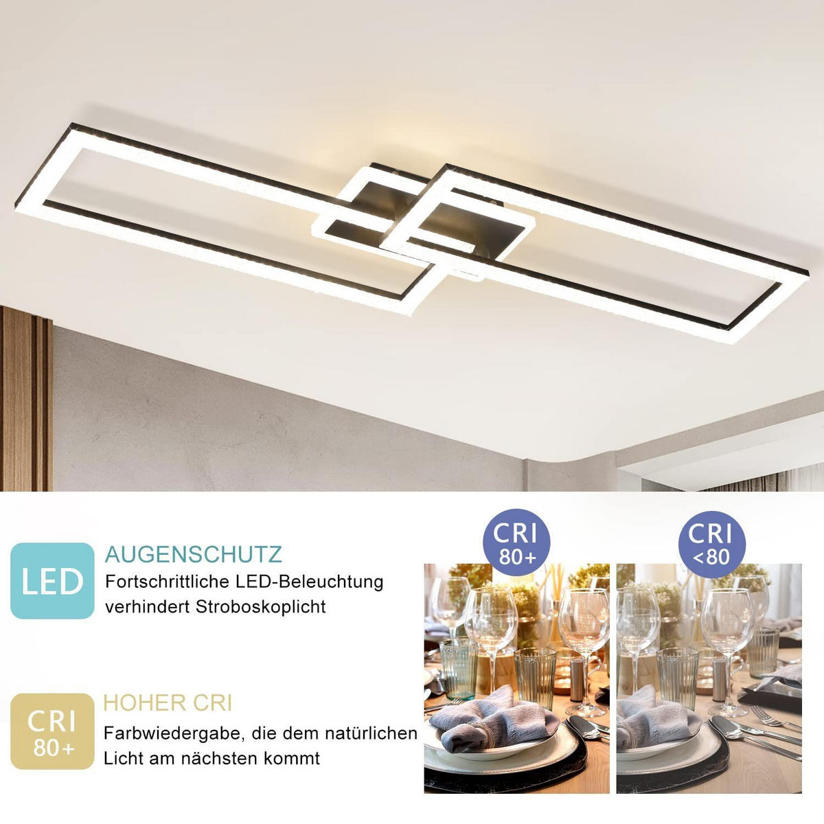 LED-DECKENLEUCHTE Kranzwacht 25.5/7.5/80.0 cm - Schwarz, Glas (80/25.5/7.5cm) - ZMH