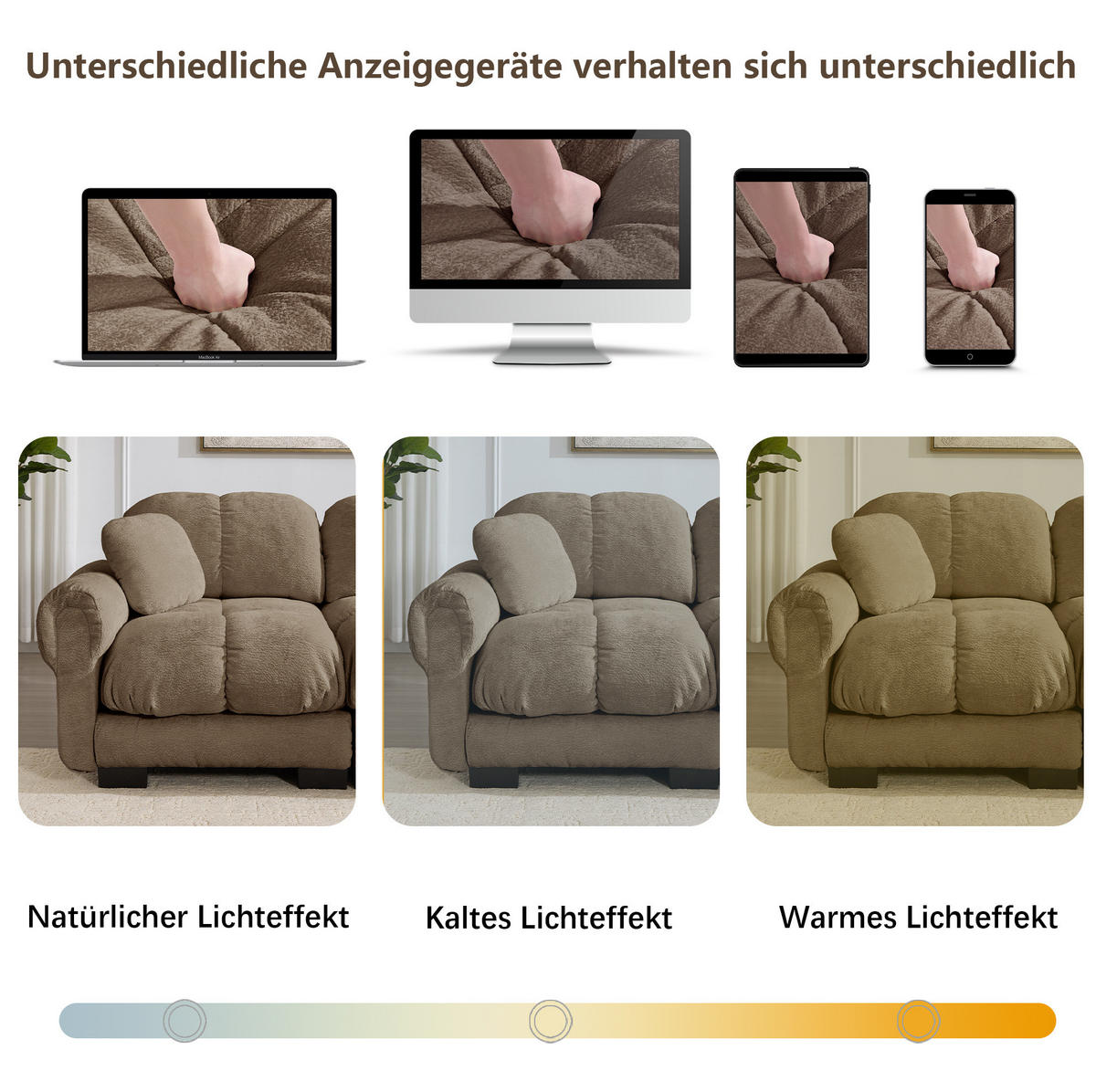 SOFA 330/149/90 cm in Braun aus Chenille mit modularem Aufbau - Braun, Textil (149/90/330cm) - Flora Grace