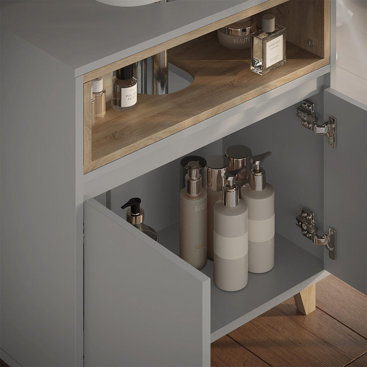 WASCHBECKENUNTERSCHRANK Elnor Greige/Eiche 60 x 61 cm mit 2 Türen - Greige/Eichefarben, Holzwerkstoff (60/61/30cm) - Vicco