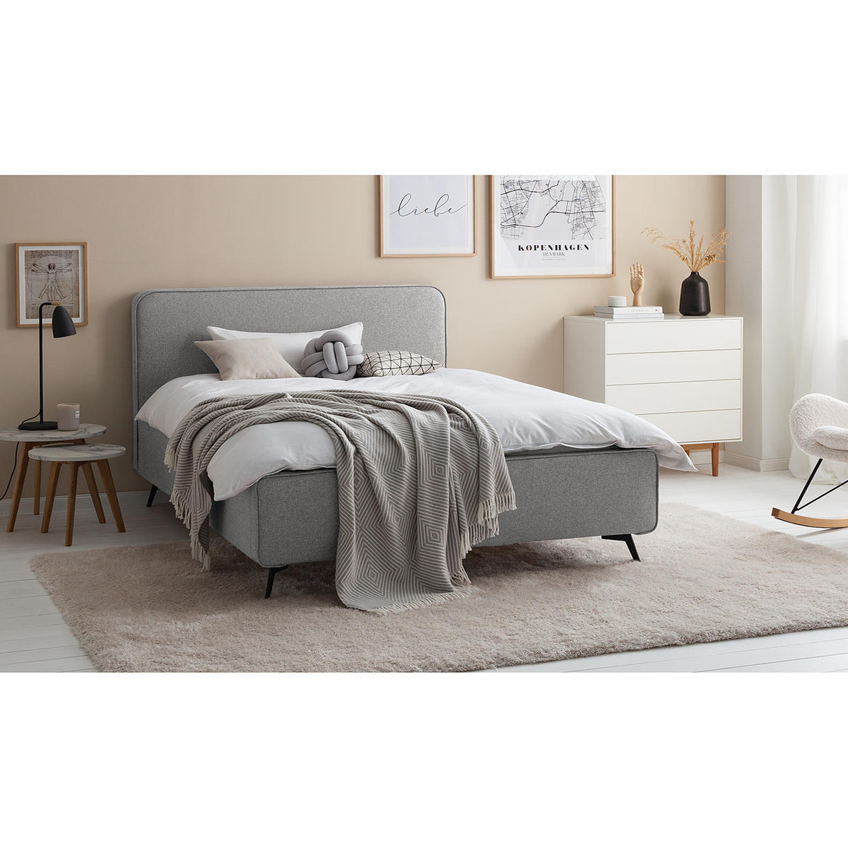 POLSTERBETT - Grau, Textil (180/200cm) - home24