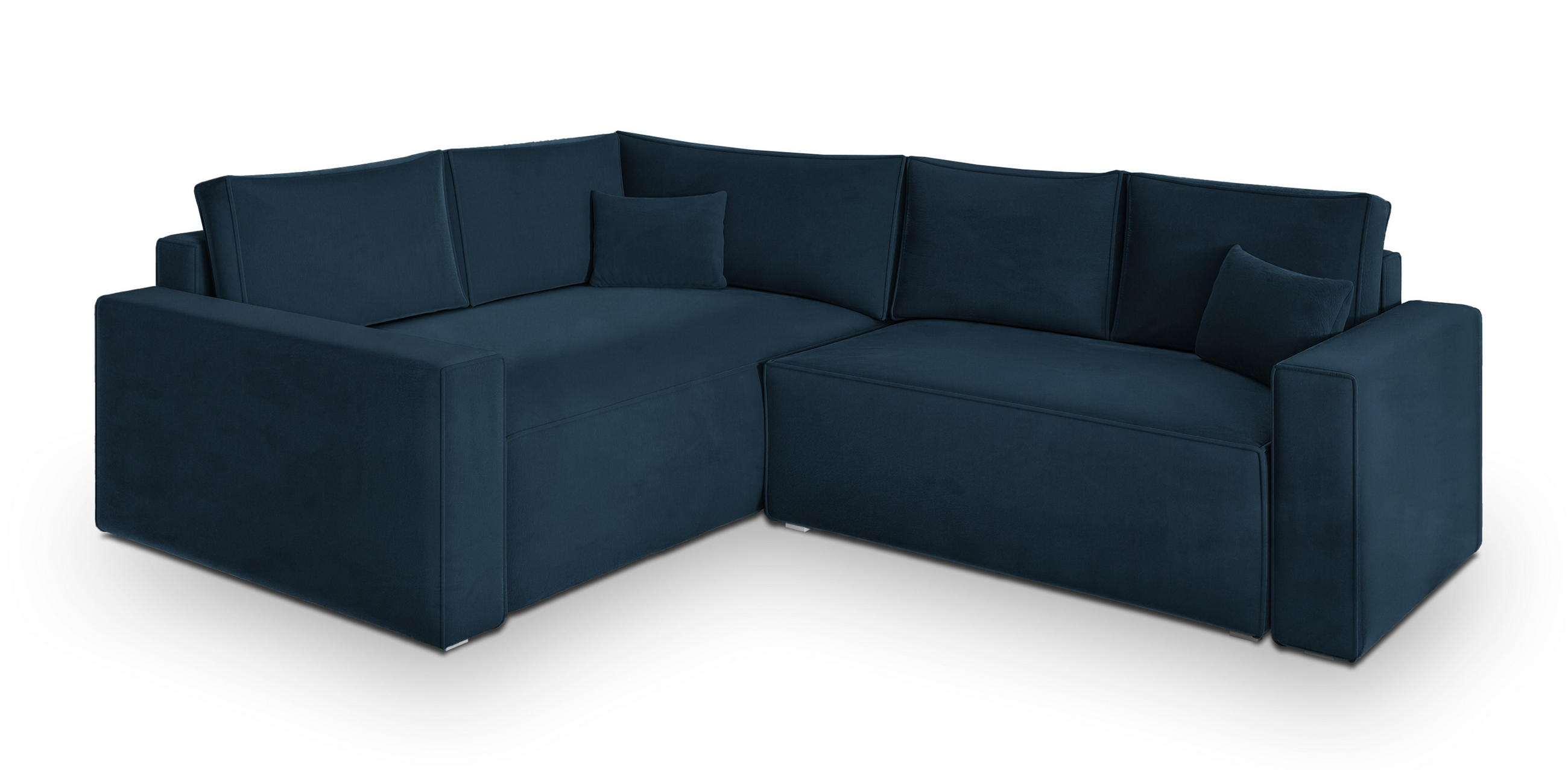 ECKSOFA ERONIS L-S Blau Velours-Stoff mit Schlaffunktion - Blau, Holz (265/194cm) - MASSENO