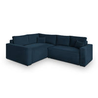ECKSOFA ERONIS L-S Blau Velours-Stoff mit Schlaffunktion - Blau, Holz (265/194cm) - MASSENO