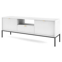 LOWBOARD Kioto RTV 154 cm in Weiß mit schwarzen Füßen - Schwarz Hochglanz/Goldfarben, Holzwerkstoff/Metall (154/56/39cm) - Ravio