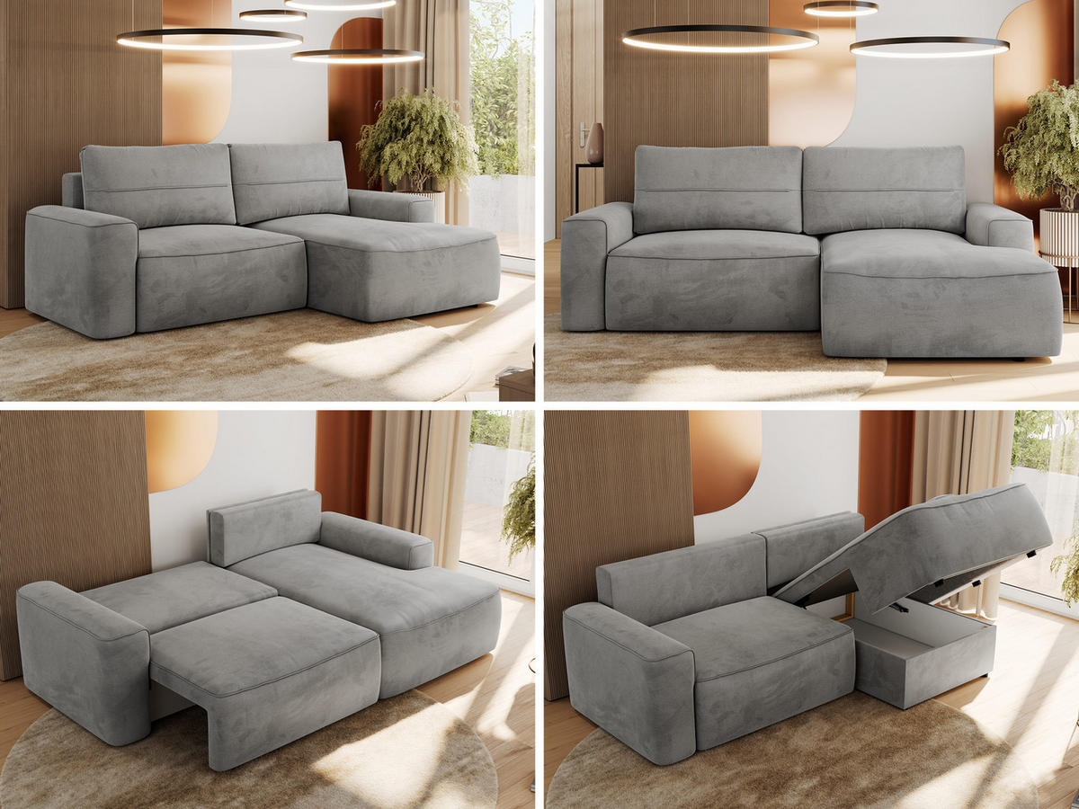 ECKSOFA BELLUNO L Hellgrau Velvet - Rechts - Hellgrau/Schwarz, Textil (233/144cm) - MKS