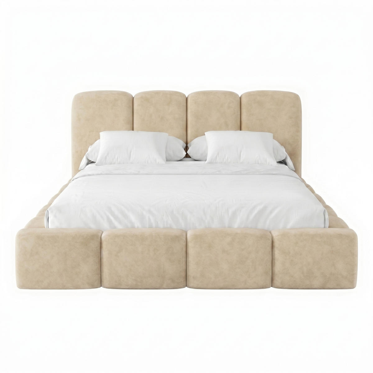 POLSTERBETT SUENO MAXI 160x200 cm in Creme, gepolstertes Kopfteil, Metalllattenrost, Bettkasten, Velour-Stoff - Creme/Naturfarben, Holz/Textil (160/200cm) - Muffo