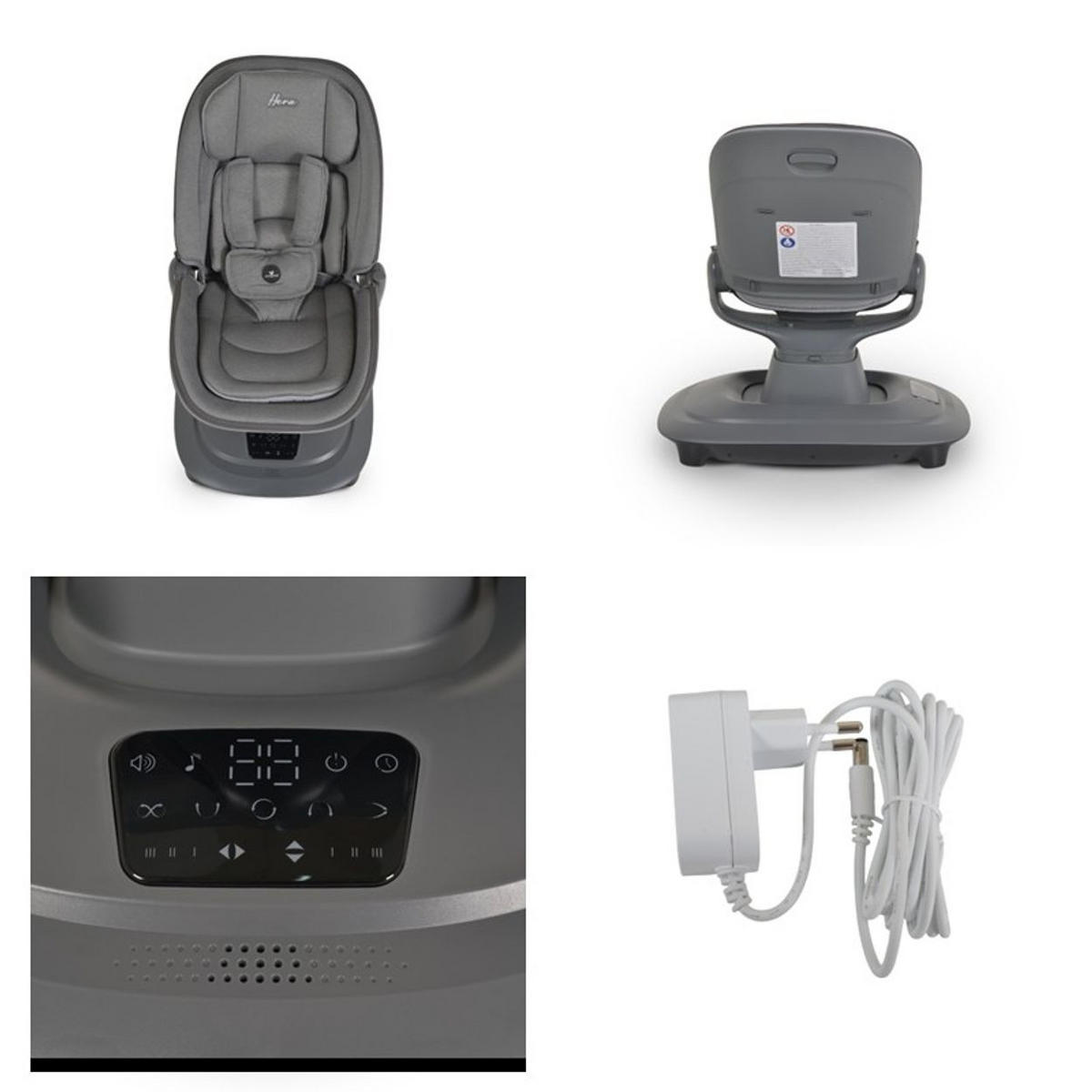 BABYWIPPE Hera dunkelgrau App-Steuerung, 360° drehbar, Moskitonetz, 5-Punkt-Gurt, 5 Stufen - Grau, Metall - Cangaroo