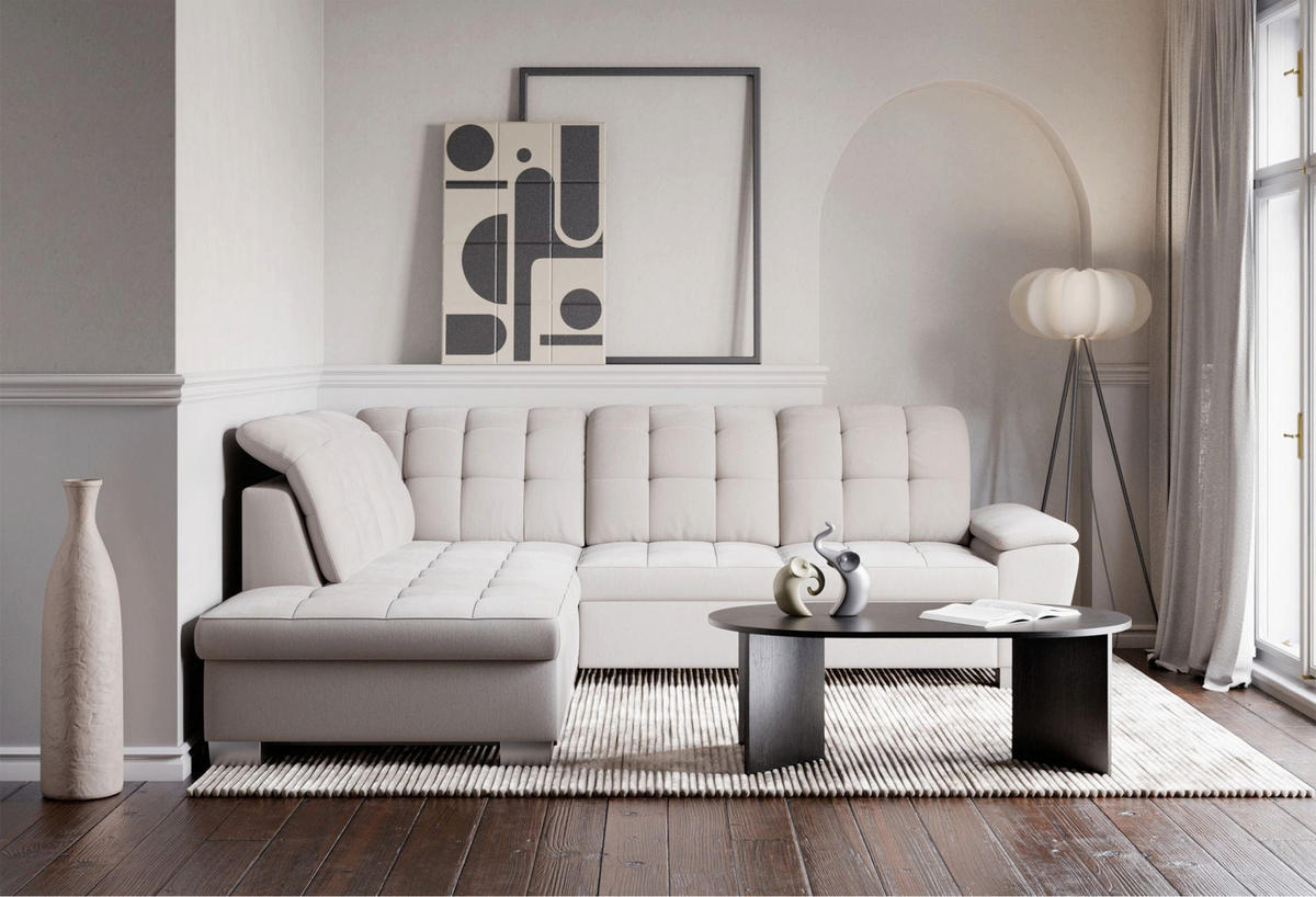 ECKSOFA Jamaal Creme linksseitig - Creme/Schwarz, Textil (258/212cm) - Selsey