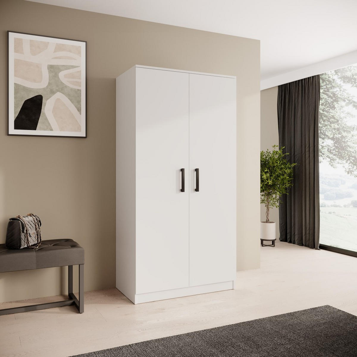 DREHTÜRENSCHRANK Trend, ohne Schubladen, Weiß - Schwarz/Weiß, Holzwerkstoff (90/180/50cm) - Beautysofa