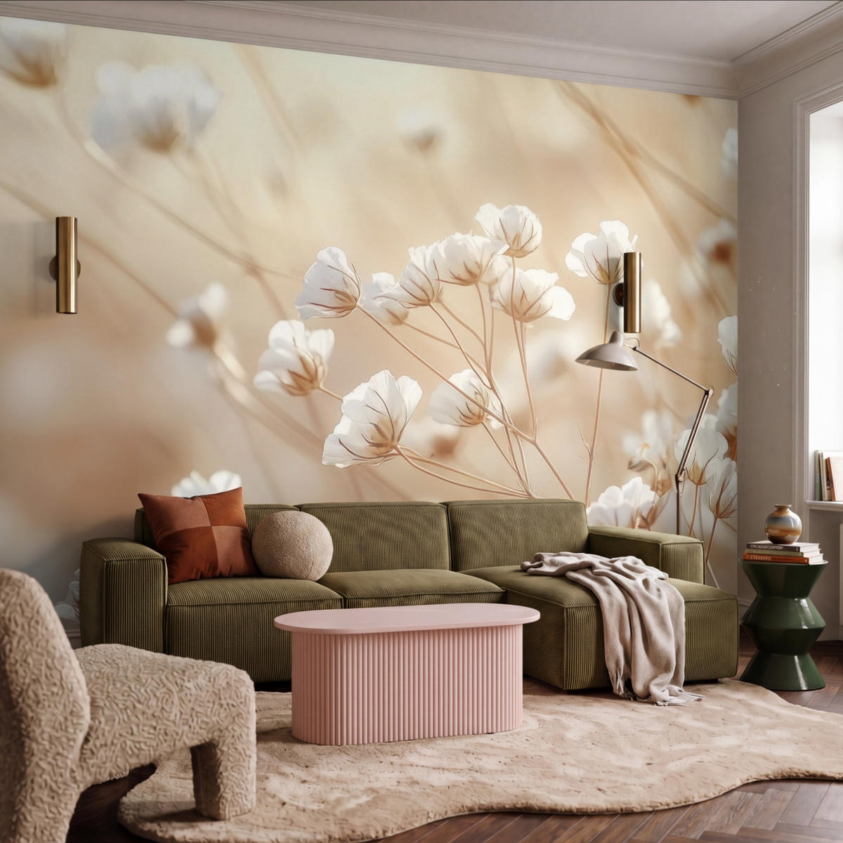 TAPETE - Wild - Blumen - Weiß - 400x300 cm - Creme, Papier (400/300cm) - OnlyWow