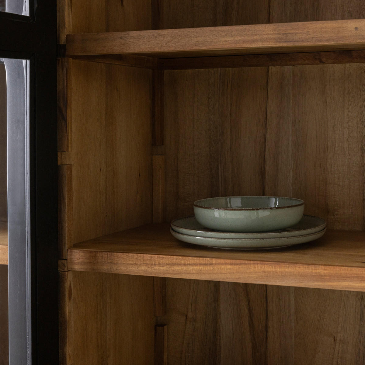 VITRINE aus massiver Akazie 206/239/50 cm - Schwarz, Naturmaterialen (50/239/54cm) - Signature