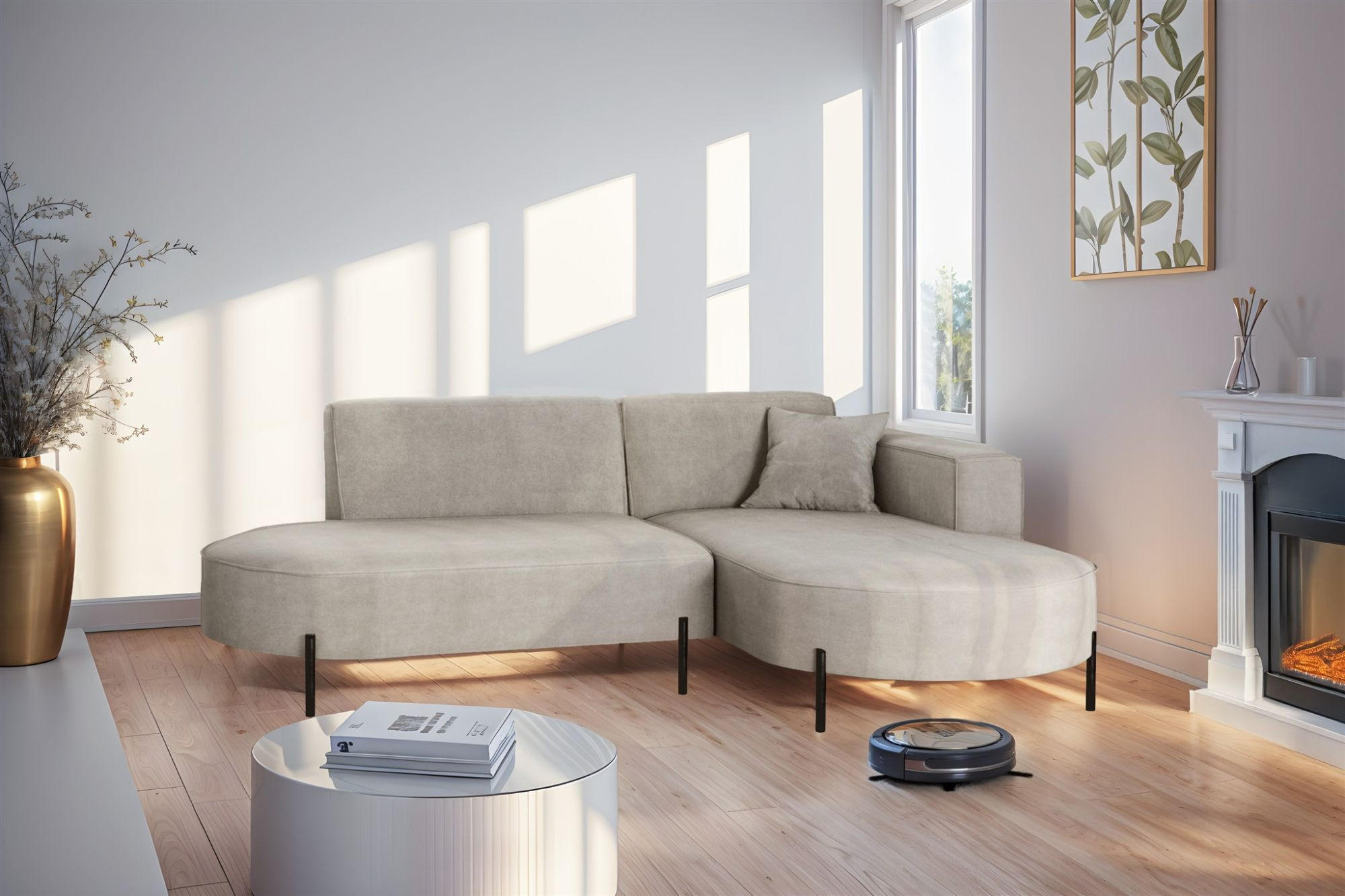 ECKSOFA Valencia Xs - Hellgrau, Holzwerkstoff/Textil (236/165cm) - Fun Möbel