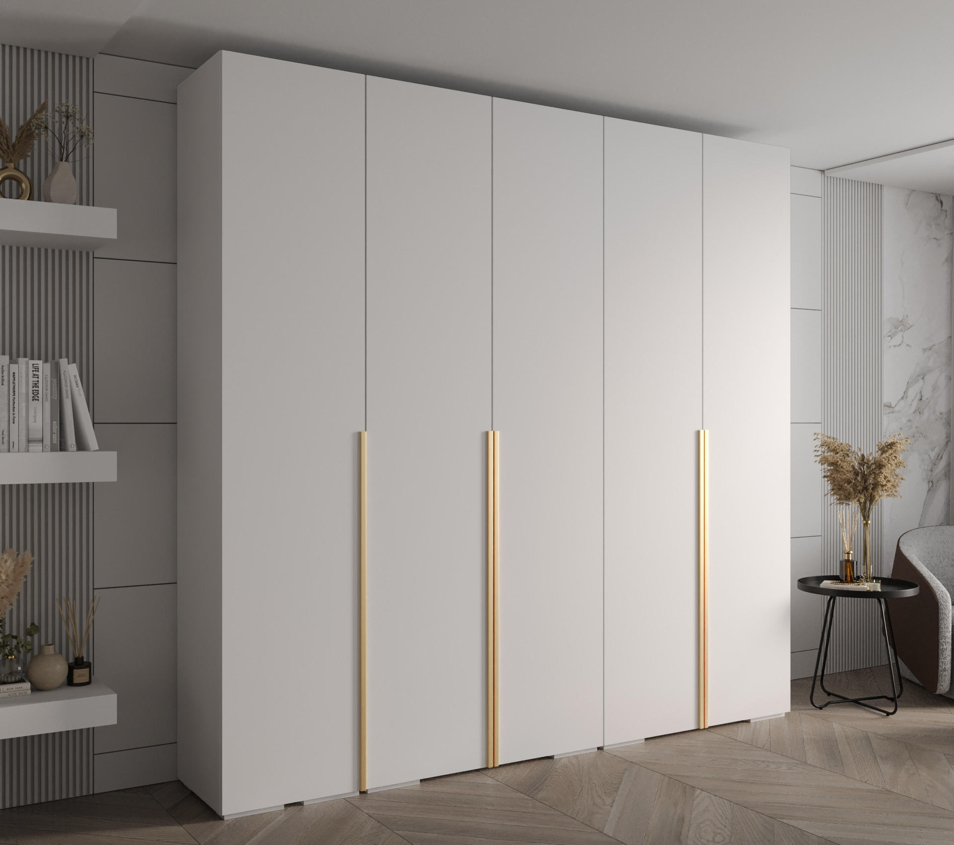 DREHTÜRENSCHRANK 236.7/250/47 5-türig - Goldfarben/Weiß, Holz/Metall (250/236.7/47cm) - MÖBEL KRYSPOL